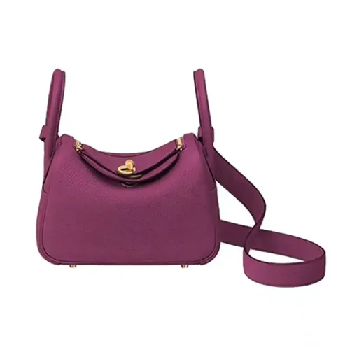Hermes Women Lindy Mini 19 in Clemence Leather-Purple/Gold