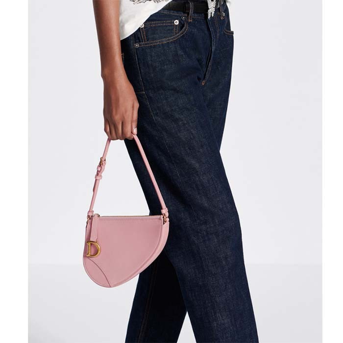 Dior CD Women Saddle Rodeo Pouch Melocoton Pink Goatskin