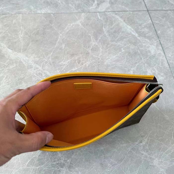 Louis Vuitton LV Unisex Pochette Voyage MM Yellow Monogram Macassar Coated Canvas Cowhide-Leather