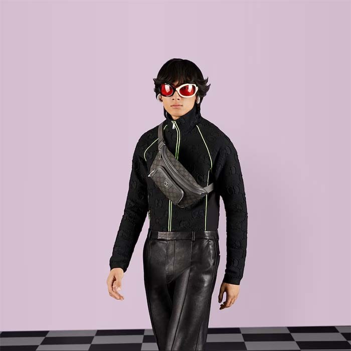 Gucci Unisex GG Ophidia Belt Bag Grey Black GG Supreme Canvas Leather Double G