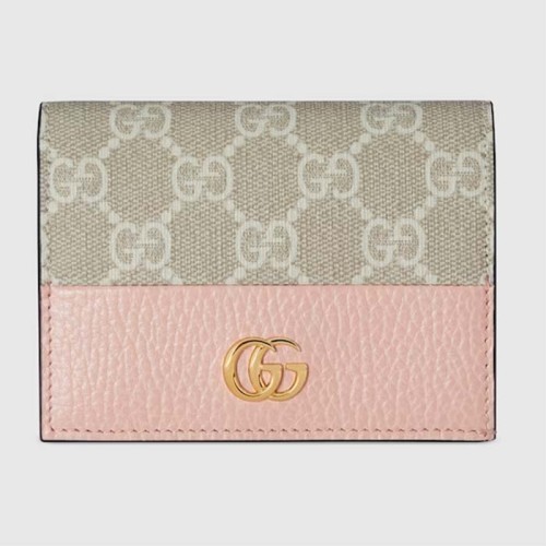 Gucci Unisex GG Marmont Card Case Wallet Double G Pink White GG Supreme Canvas Pink Leather Style ‎658610 AACFE 5945