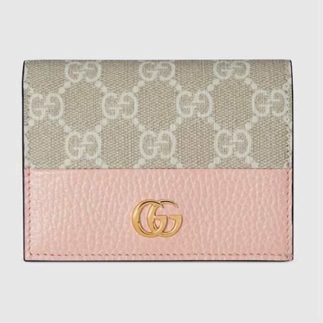 Gucci Unisex GG Marmont Card Case Wallet Double G Pink White GG Supreme Canvas Pink Leather Style 658610 AACFE 5945