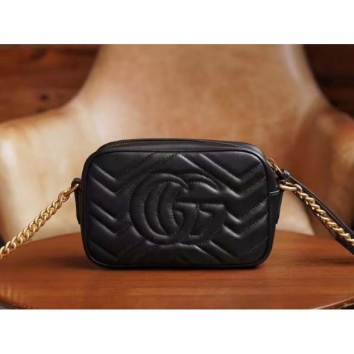 Gucci Women GG Marmont Matelassé Mini Bag Black Matelassé Chevron Leather Double G