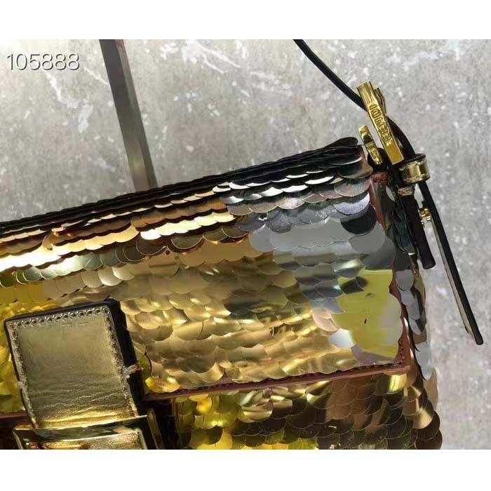 Fendi Women Baguette 1997 Gold Colored Leather Sequinned Bag