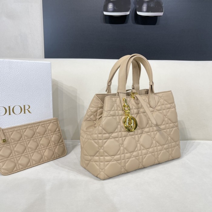 Dior Women CD Large Dior Toujours Bag Powder Beige Macrocannage Calfskin