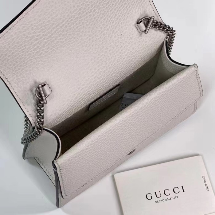 Gucci GG Women Dionysus Mini Top Handle Bag White Leather Crystal Hardware Tiger Head Closure