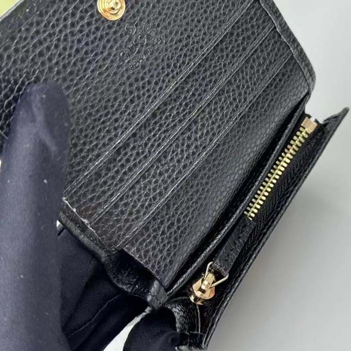 Gucci GG Unisex Leather Card Case Wallet Black Metal-Free Tanned Leather Double G Style ‎456126 CAO0G 1000