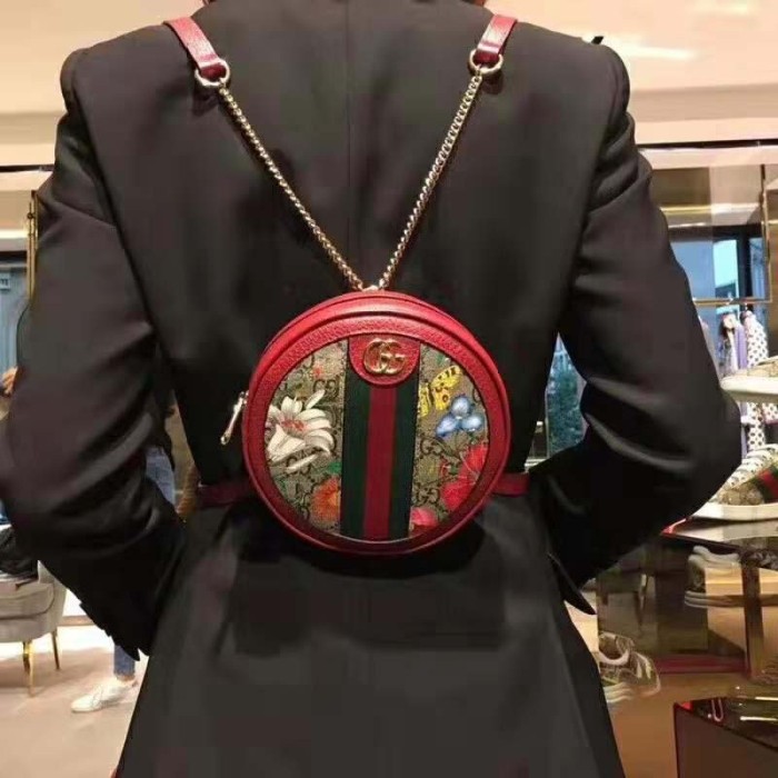 Gucci GG Women Ophidia GG Flora Mini Backpack in Beige/Ebony GG Supreme Canvas