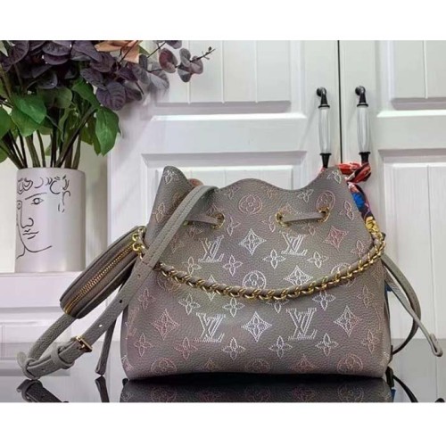 Louis Vuitton LV Women Bella Bucket Bag Gray Mahina Perforated Calfskin Leather Microfiber Lining
