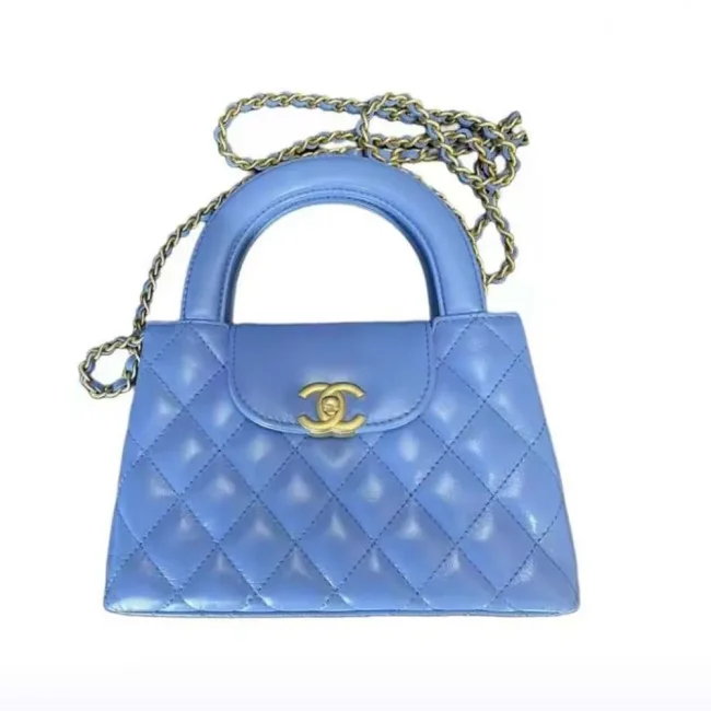 Chanel Women CC Mini Kelly Shopping Bag Shiny Aged Calfskin-Dark Blue