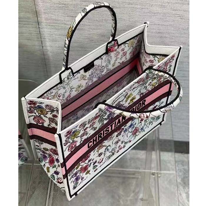 Dior Women CD Large Book Tote White Multicolor Florilegio Embroidery