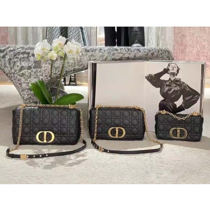 Dior Women CD Small Dior Caro Bag Black Supple Cannage Calfskin