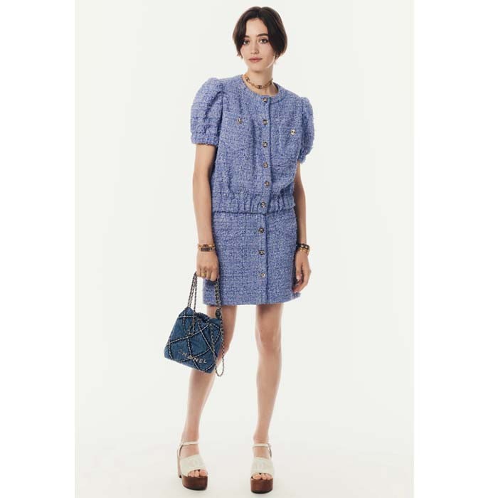 Chanel Women CC 22 Mini Handbag Stitched Denim Silver Metal Blue