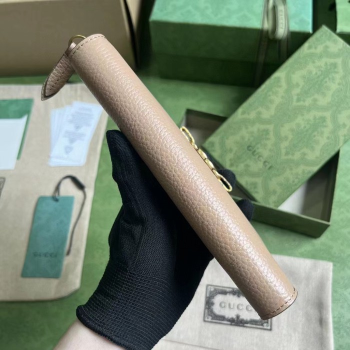 Gucci Unisex GG Zip Wallet Interlocking G Python Bow Rose Beige Leather