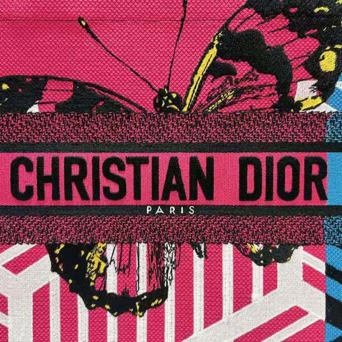 Dior Women Medium Dior Book Tote Bright Blue and Pink D-Jungle Pop Embroidery