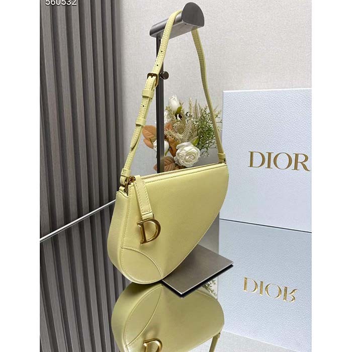 Dior CD Women Saddle Rodeo Pouch Pastel Yellow Goatskin