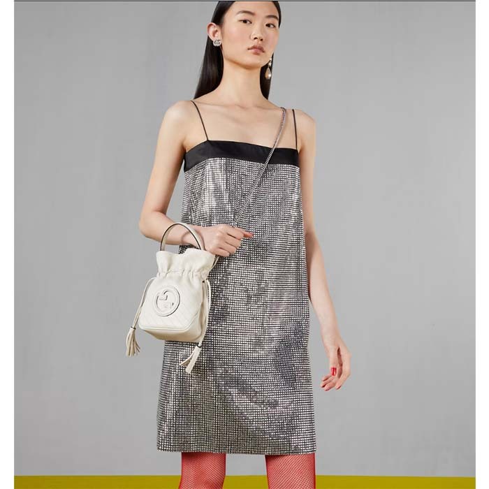 Gucci Women GG Blondie Mini Bucket Bag White Leather Round Interlocking G