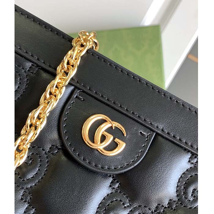 Gucci Women GG Matelassé Leather Small Bag Black Double G