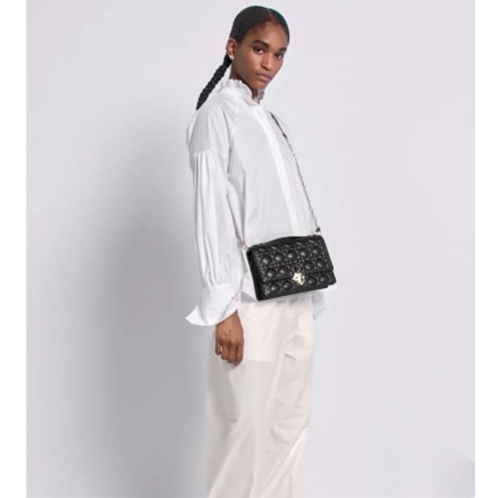 Dior Women CD Miss Dior Top Handle Bag Black Cannage Lambskin