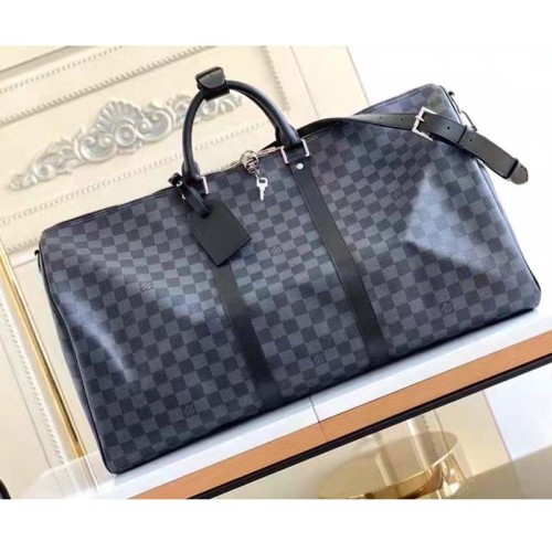 Louis Vuitton LV Unisex Keepall Bandoulière 55 Travel Bag Grey Damier Graphite Canvas