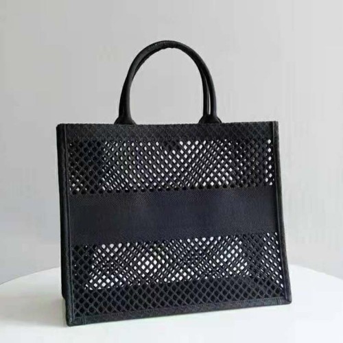 Dior Women Dior Book Tote Black Mesh Embroidery 'Christian Dior'