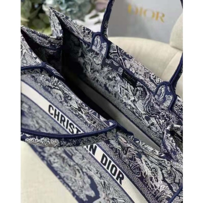 Dior Unisex Large Book Tote Blue Toile De Jouy Reverse Embroidery