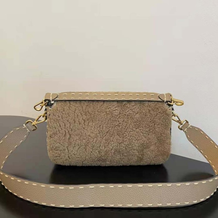 Fendi Women Baguette Beige Sheepskin Bag