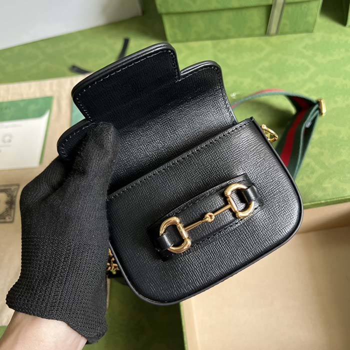 Gucci Women GG Gucci Horsebit 1955 Strap Wallet Black Leather Horsebit