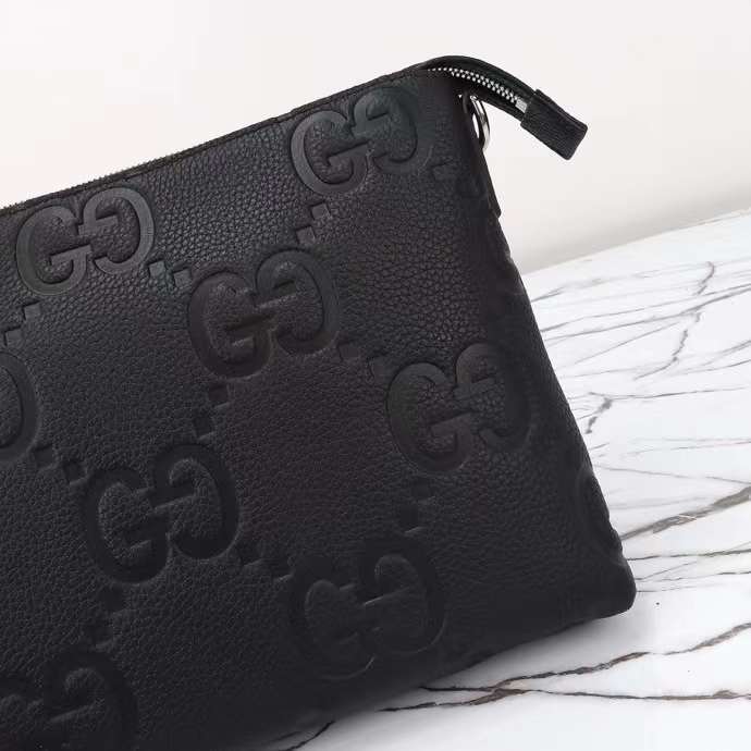 Gucci Unisex Jumbo GG Medium Messenger Bag Black Leather Zip Closure