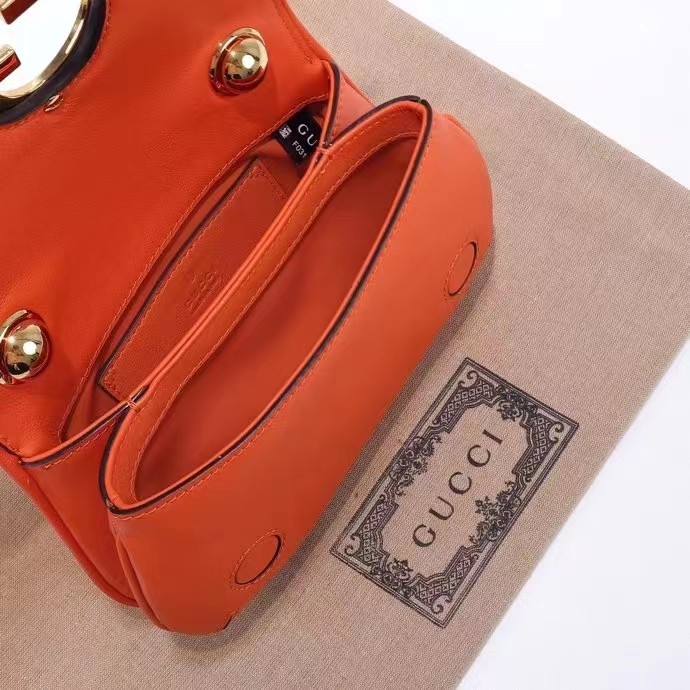 Gucci Women GG Blondie Mini Shoulder Bag Orange Leather Round Interlocking G Chain