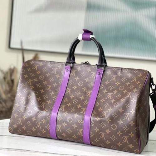 Louis Vuitton LV Unisex Keepall Bandoulière 50 Travel Bag Purple Monogram Coated Canvas