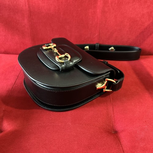 Gucci GG Women Gucci Horsebit 1955 Mini Rounded Bag Black Leather Cotton Linen Lining
