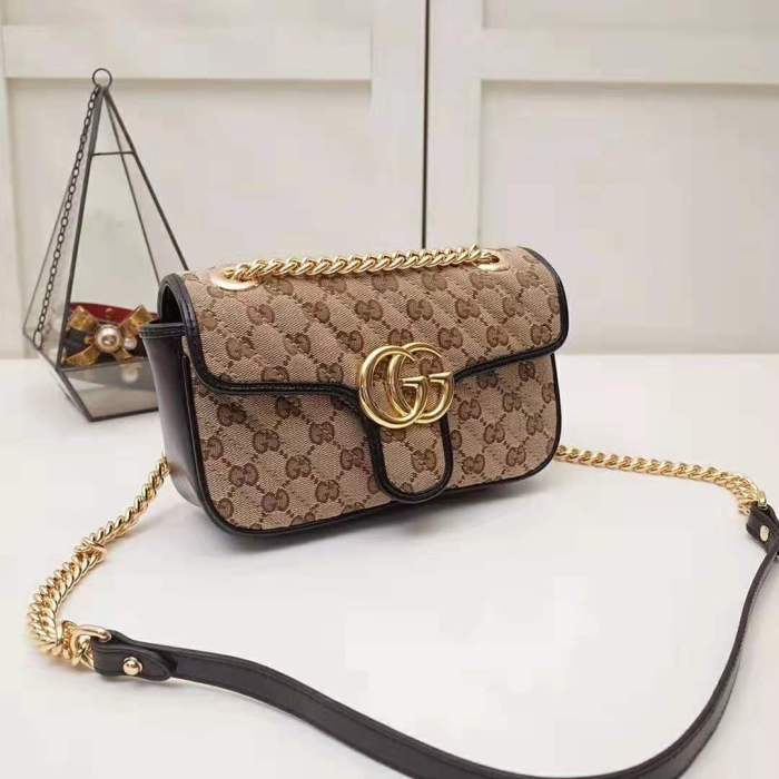 Gucci GG Women GG Marmont Mini Bag in Beige/Ebony Original GG Canvas