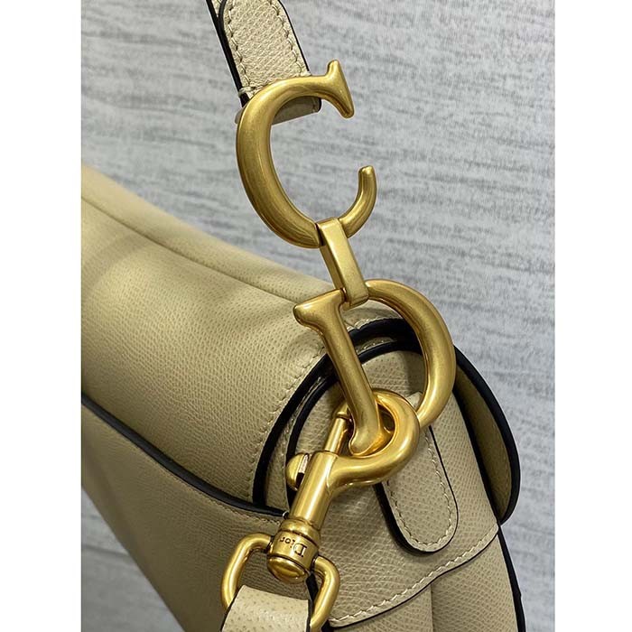 Dior Women Saddle Bag Strap Sand-Colored Grained Calfskin CD Signature Interior Back Pocket