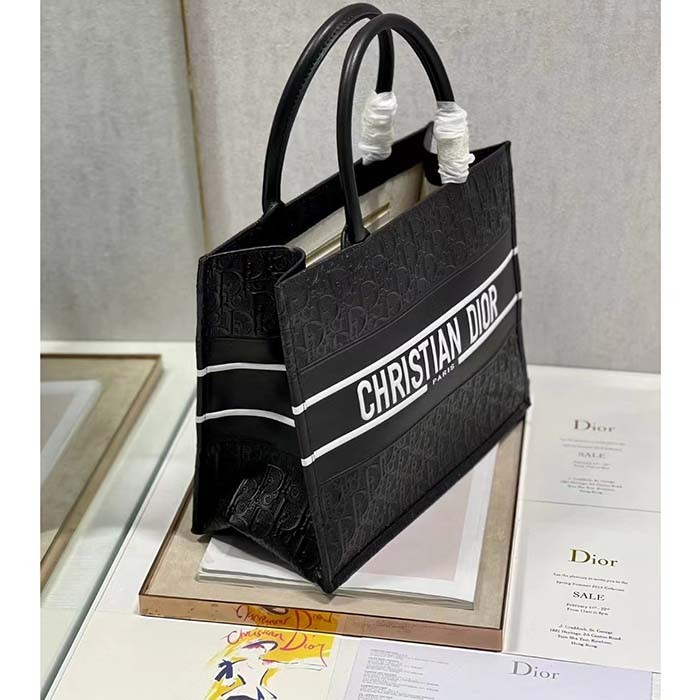 Dior Women CD Medium Book Tote Black Perforated Embossed Dior Oblique Calfskin