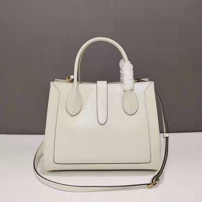 Gucci GG Unisex Jackie 1961 Medium Tote Bag White Leather Gold Toned Hardware