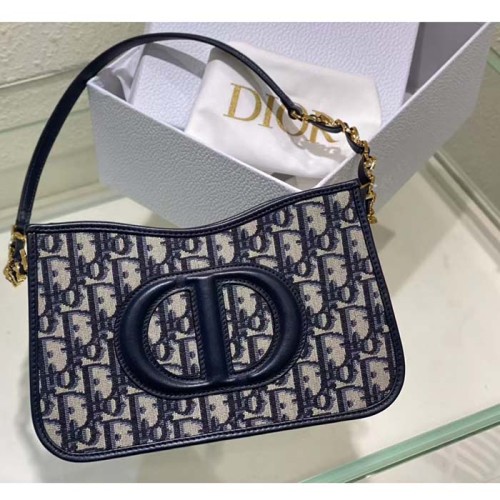 Dior Women CD Signature Hobo Mini Bag Blue Dior Oblique Jacquard