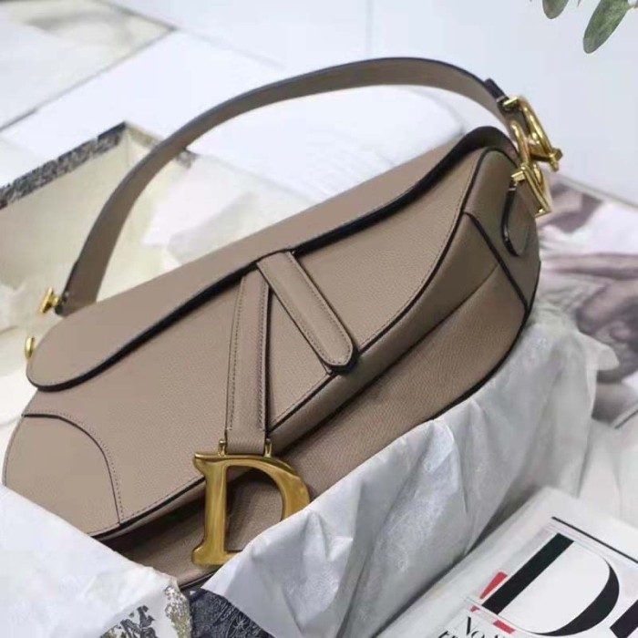 Dior Women Saddle Bag Warm Taupe Grained Calfskin