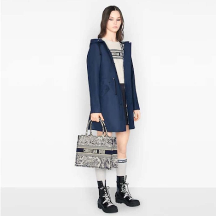 Dior Unisex CD Medium Book Tote Navy Blue Toile De Jouy Embroidery