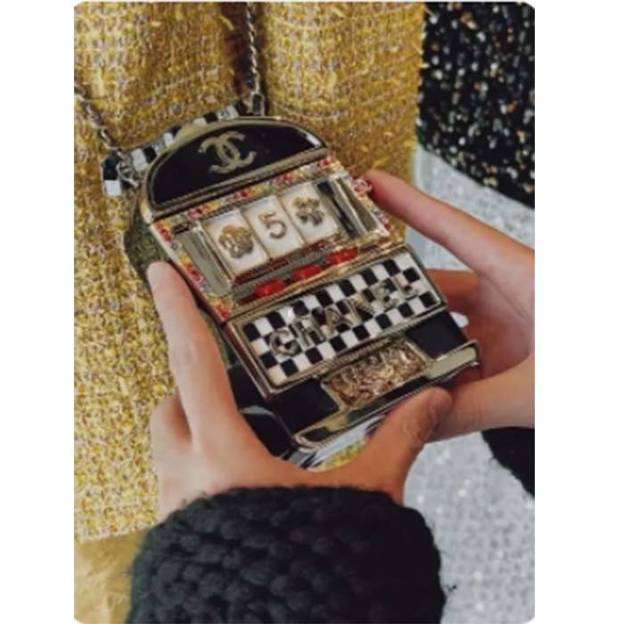 Chanel Women CC Slot Machine Minaudiere Resin Strass Imitation Pearl Gold-Tone Metal
