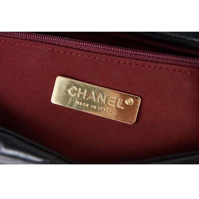 Chanel Women 19 Large Handbag Black Lambskin Gold Silver-Tone Ruthenium-Finish Metal