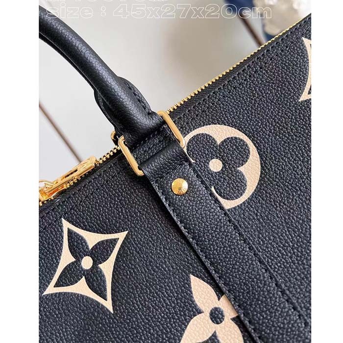 Louis Vuitton LV Unisex Keepall Bandoulière 45 Black Beige Monogram Empreinte Embossed Leather