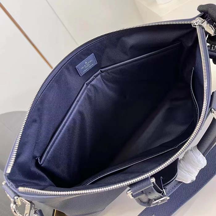 Louis Vuitton LV Unisex Slim Briefcase NV Navy Blue Taiga Cowhide Leather Palladium-Color Hardware