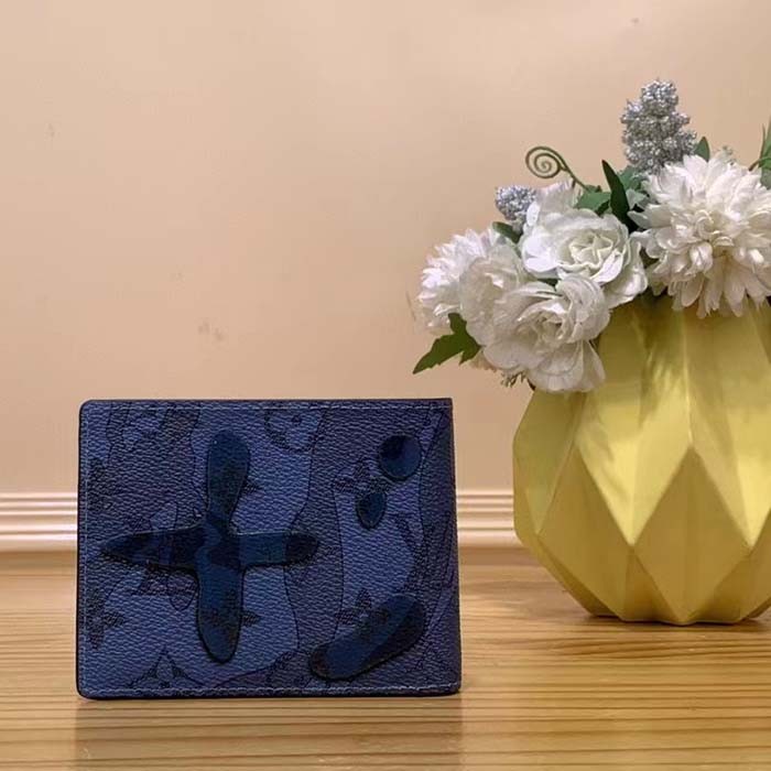 Louis Vuitton LV Unisex Slender Wallet Abyss Blue Monogram Aquagarden Coated Canvas
