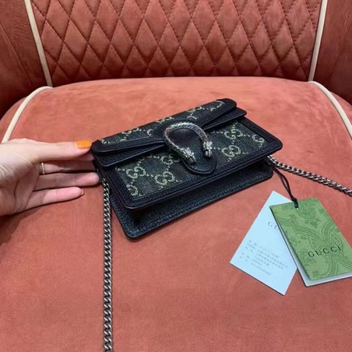 Gucci Women Dionysus Small GG Shoulder Bag Black GG Denim Jacquard Leather