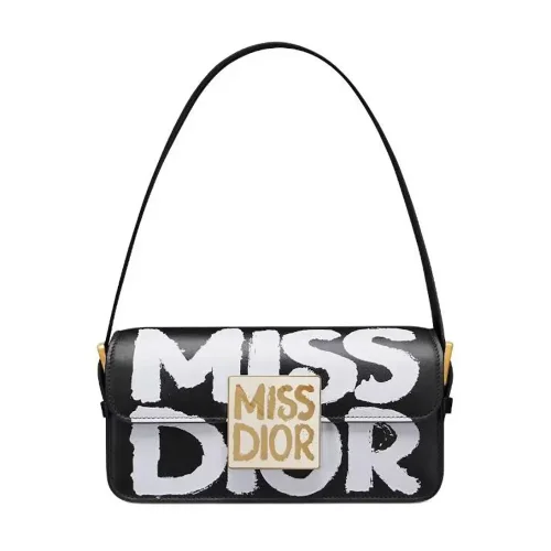 Dior Women Miss Dior Flap Bag Black and White Miss Dior Graffiti Printed Calfskin