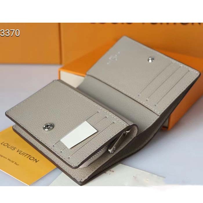 Louis Vuitton LV Unisex Cléa Wallet Galet Grey Mahina Perforated Calf Leather