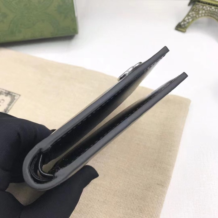 Gucci Unisex GG Marmont Leather Bi-Fold Wallet Black Smooth Leather Double G