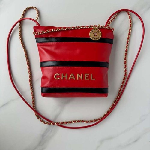 Chanel Women CC 22 Mini Handbag Shiny Calfskin Red Black