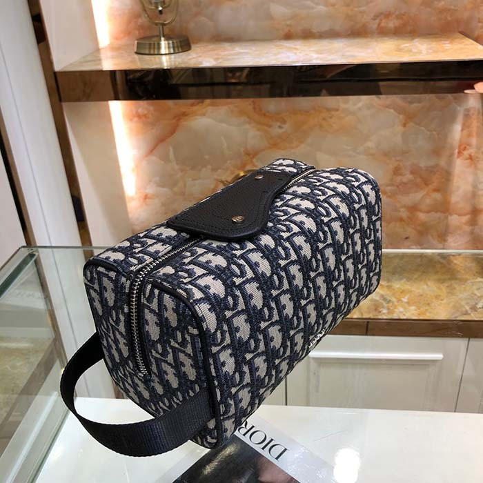 Dior Unisex CD Dior Lingot Toiletry Case Beige Black Oblique Jacquard Grained Calfskin